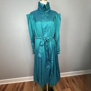 Terramina Rare Iridescent Teal Trench Coat Church Suit Dress Glam Size 12 NWT